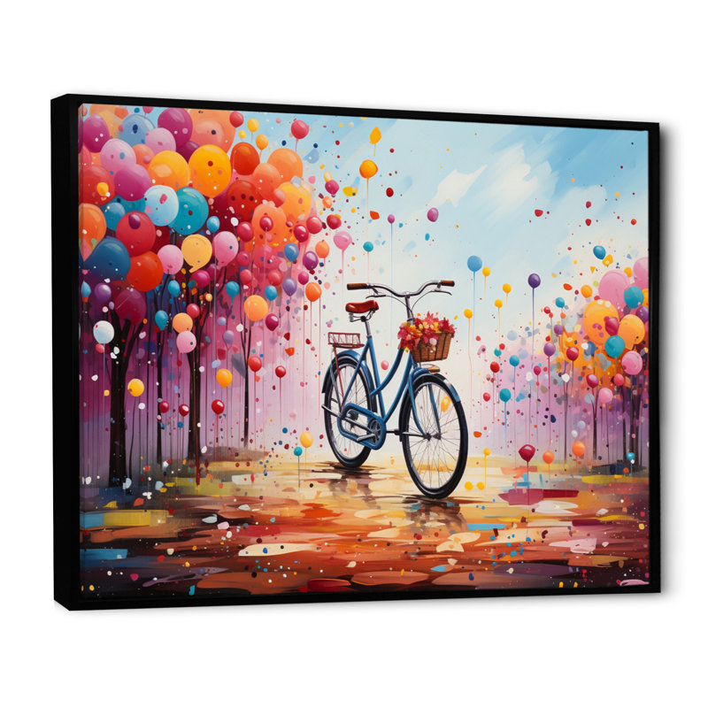 Vélo abstrait Fusion Pointillism I - Transport, impressions sur toile, H 12 po x l 20 po x P 1 po, Cadre photo noir