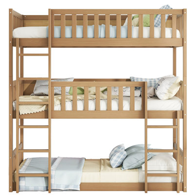 Space Twin Size Triple Bunk, White Oak Comfortable Over Bunk Bed, Style