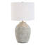 Lampe de table, abat-jour rond en lin, corps en céramique blanc vieilli de 24 po