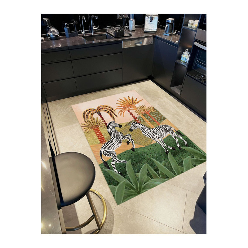 Tapis à motif zébré lavable à motif tropical, Sous-tapis rectangulaire 4 pi 7 po x 6 pi 7 po inc