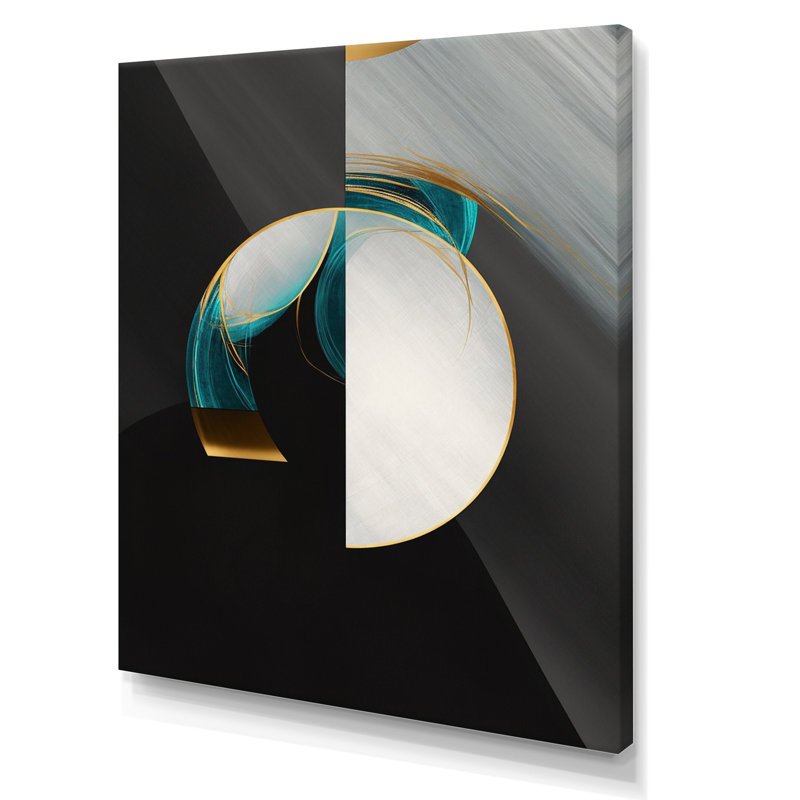 GOLD TEAL - Élégance géométrique dévoilée - salon d'art mural géométrique moderne, 32" H x 24" W, Toile tendue