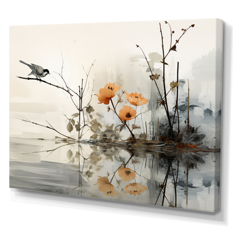 «Asian Art Sumi Bird Serenity XVIII», reproduction d'art sur toile, H 30 po x l 40 po x P 1,5 po, Toile tendue