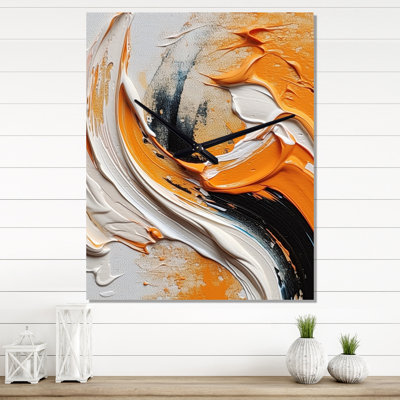 Orange And Black Mystic Spirals IV - Abstract Spirals Modern Wall Clock