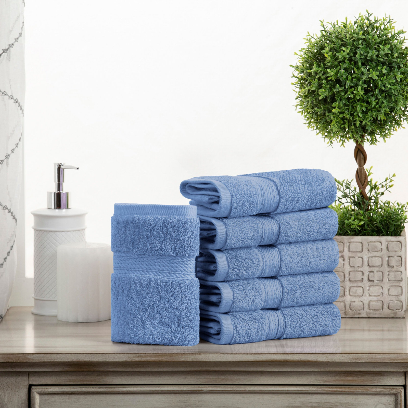 Egyptian Cotton Washcloth Set, Denim Blue, Washcloth - 6 Pack