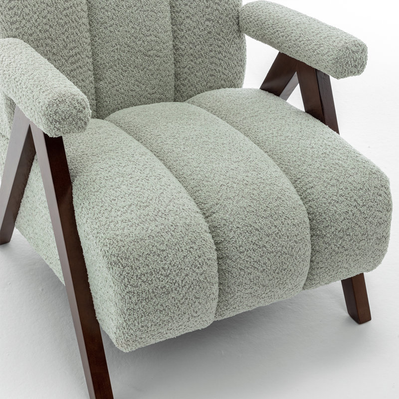 Dormon Upholstered Boucle  Armchair with Solid Wood Legs, Sage