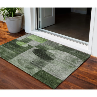Tapis extérieur lavable à motif géométrique vert et gris 3 pi x 5 pi