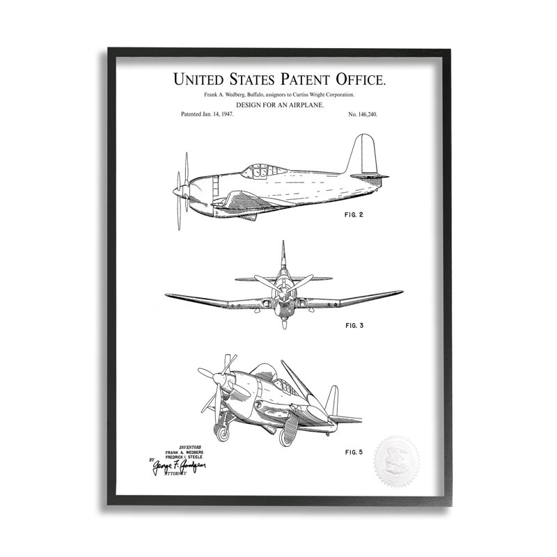 Schéma d'avion complexe, estampe numérique de Karl Hronek, H 20 po x l 16 po x P 1,5 po, Giclée encadrée noir minuit