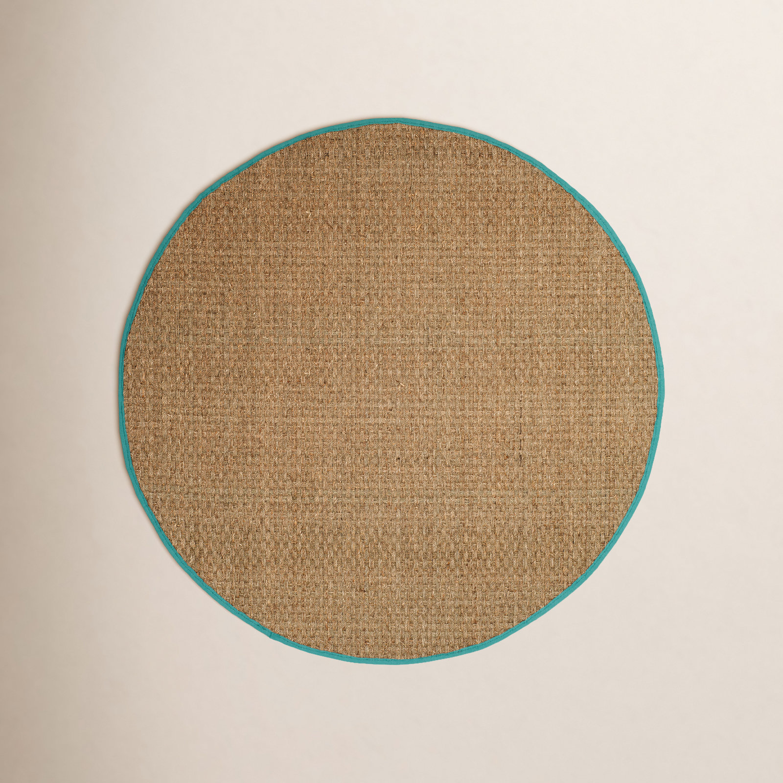 Natural Teal Bamboo Seagrass Rug, Round 4'