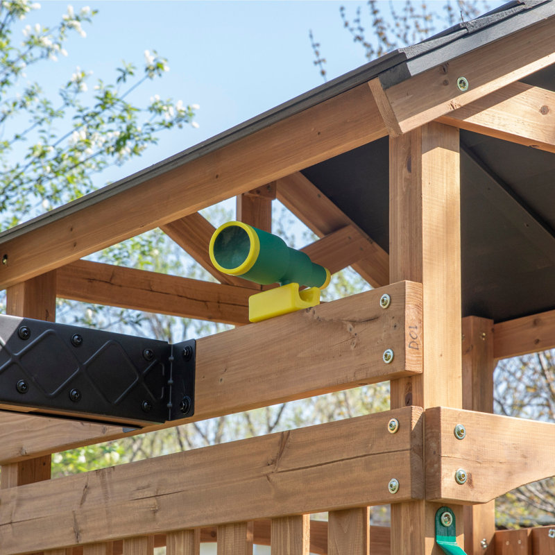 Endeavor II Cedar Wood Swing Set with Green Wave Slide