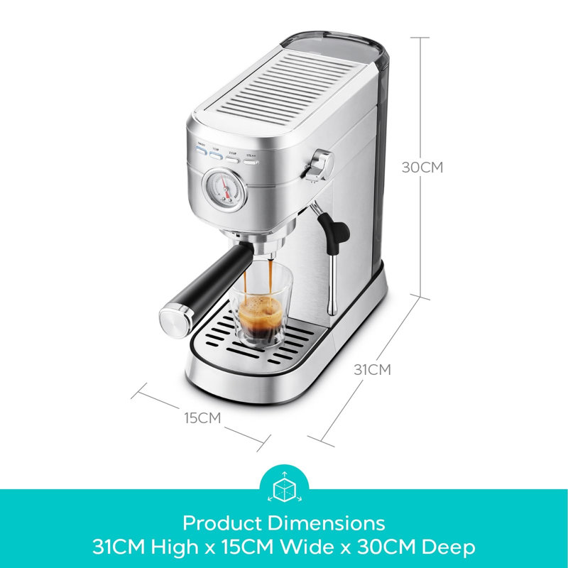 Coffee Machine With 1L Removable Water Tank, Silver