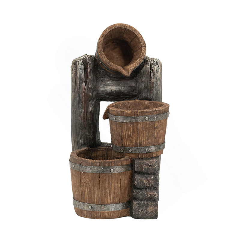 10.4X9.4X19.1" Decorative 3 Tier Bucket Fountain With Lights And Pump, Brown