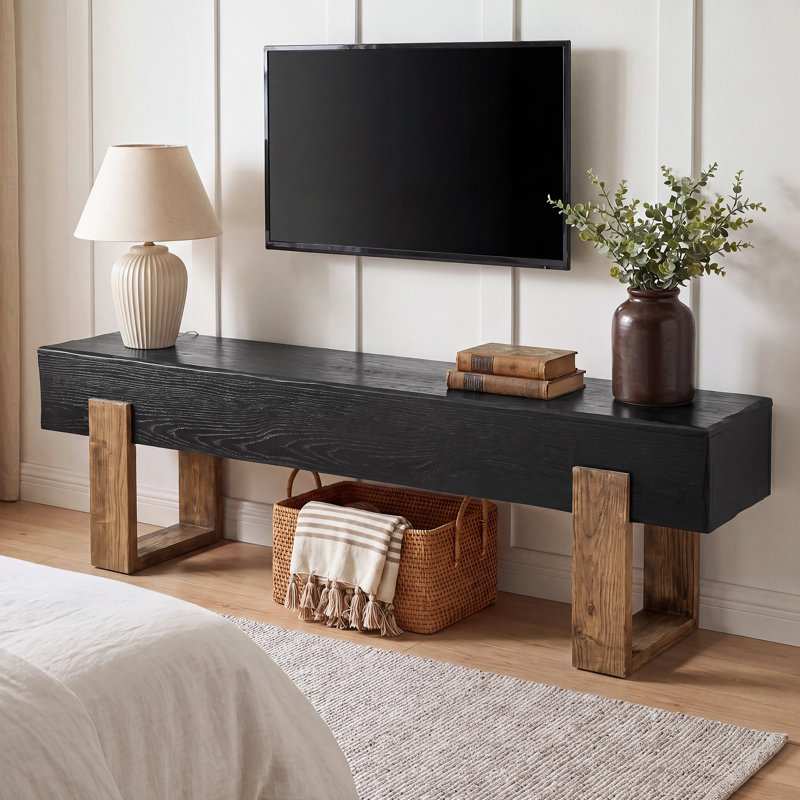 Meuble télé en bois massif de 160 cm (63 po), noir, Black