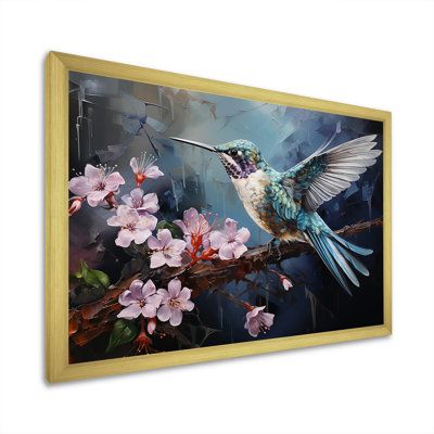 Colibri émeraude rose flottant - art mural grand colibri