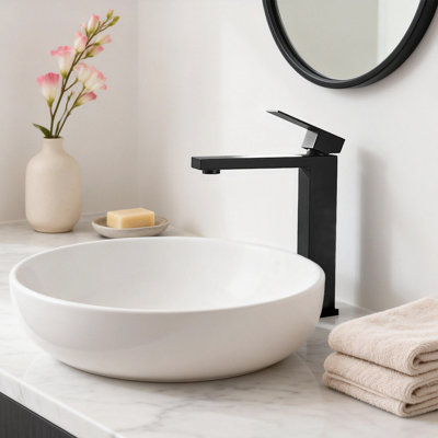 Single-Handle Matte Black High-Spout Bathroom Sink Faucet