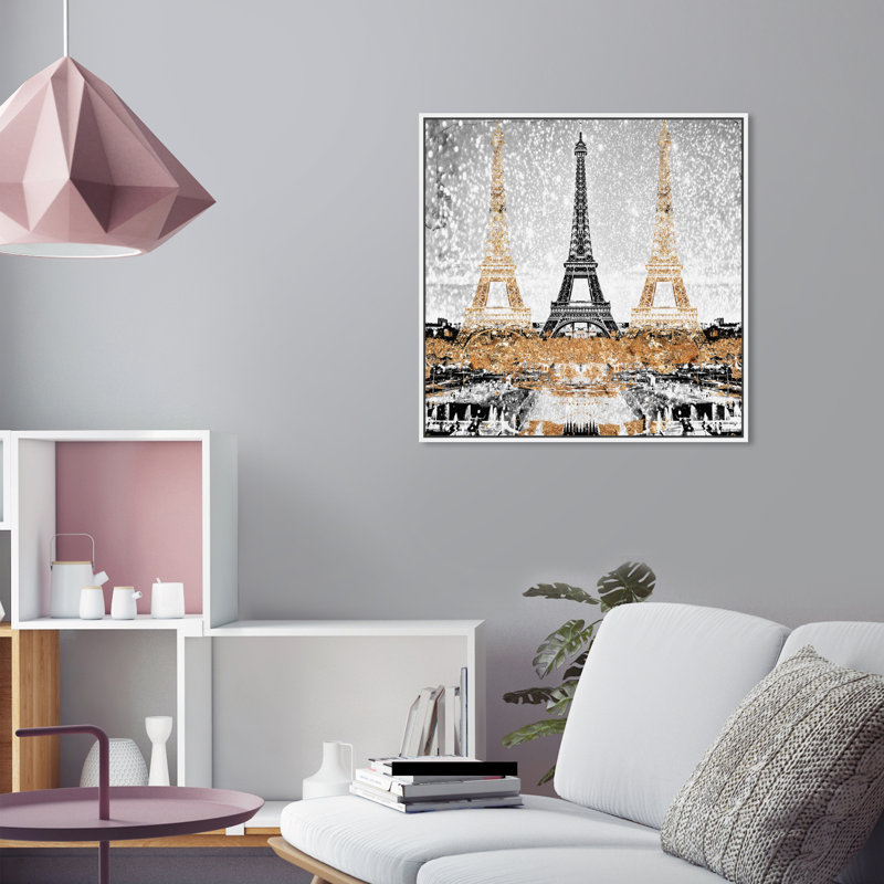 Triple Paris or - Impression sur toile, H 20 po x l 20 po, Cadre blanc