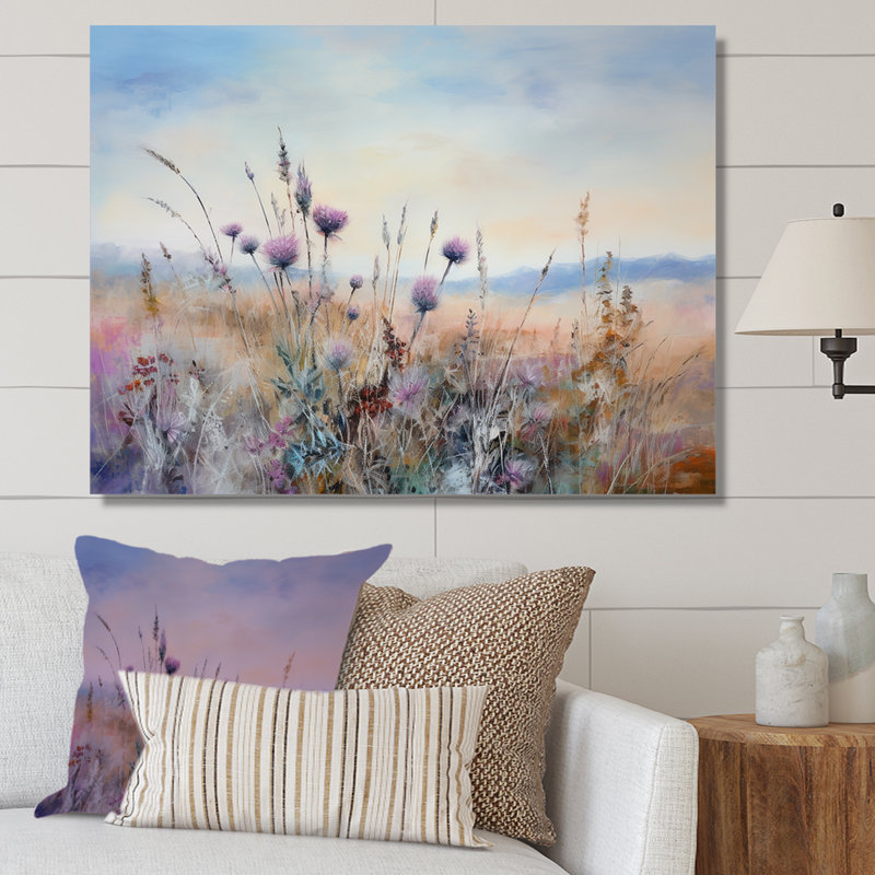 «Mauve chardon champ», impression sur toile, H 34 po x l 44 po x P 1,5 po, Toile tendue