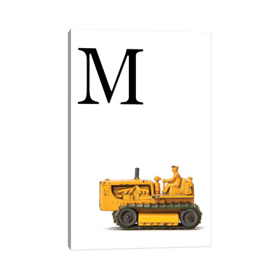 M Bulldozer Yellow White Letter - Print on Canvas