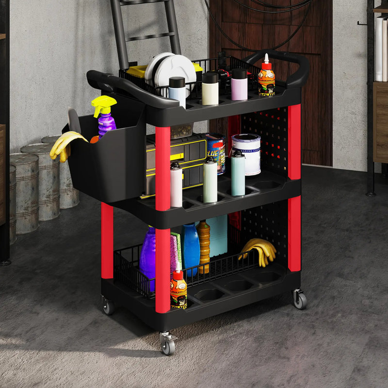 Chariot à outils à 3 niveaux, Noir / Rouge