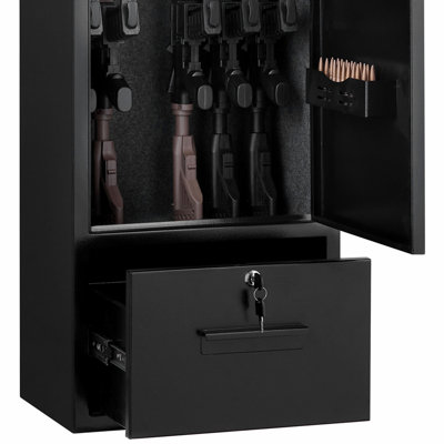 4 Gun Safe, Long Gun Cabinet for Rifles and Pistols, Quick Access Rifle Safe with 2 Ammo Slots, 2 Pistol Pockets & 2 Adjustable Racks, Large Digital Cabinet with Key and Password Lock