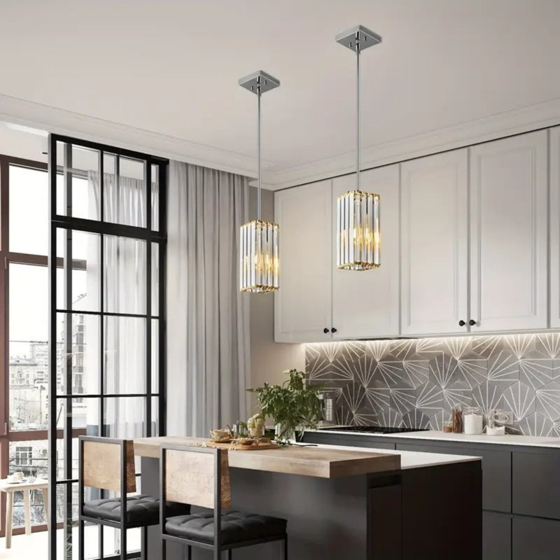 Ensemble de 3 luminaires suspendus modernes en cristal chromé - lustres rectangulaires réglables avec base E26