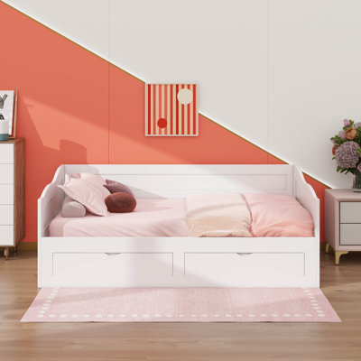 Lit de jour simple avec lit gigogne et tiroirs de rangement, lit de jour en bois avec tiroirs, lit de jour peu encombrant avec lit gigogne extensible