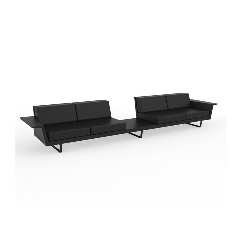 Delta 170" W 4 Seat Sofa and Table, Black Polyester, Basic Black