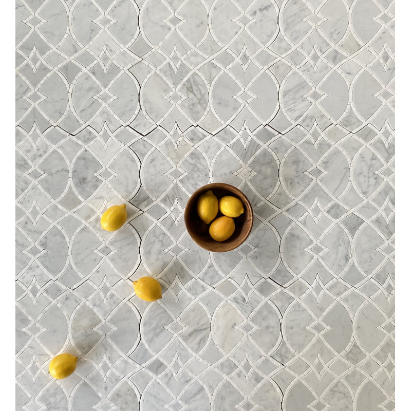 12.75" x 13.75" Marble Mosaic Wall & Floor Tile, Carrara