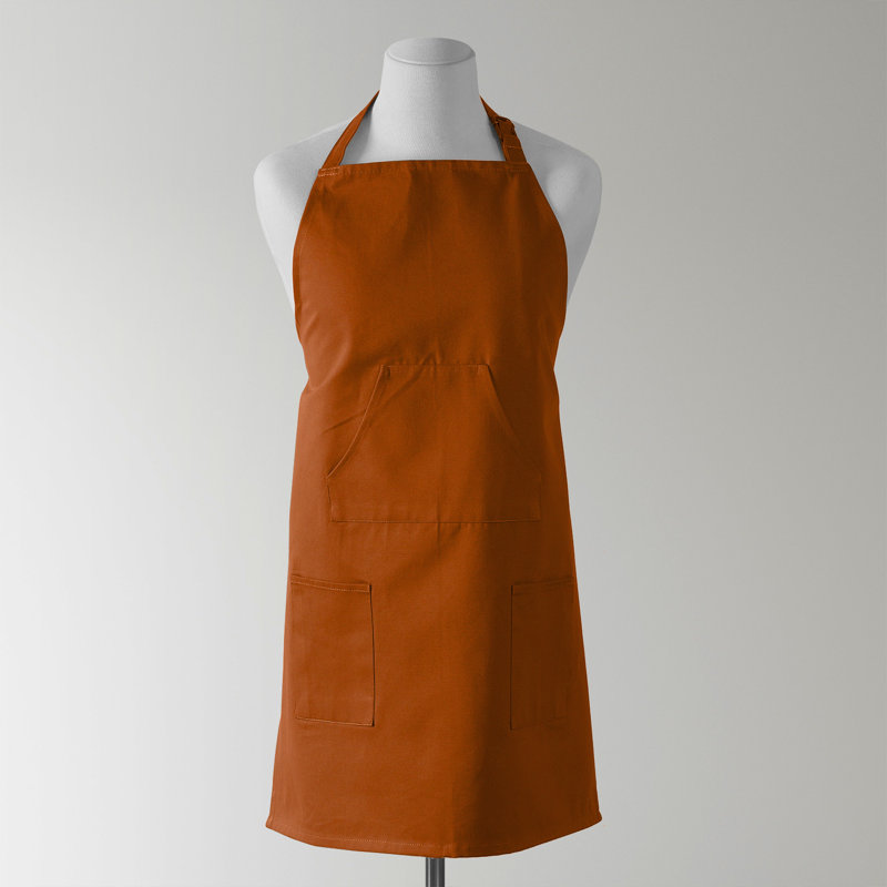 Tablier de cuisine en coton unie pour femme avec poches réglable, Bombay rouille