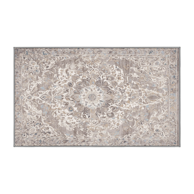 Machine Washable Gray Area Rug, Rectangle 3' x 5'