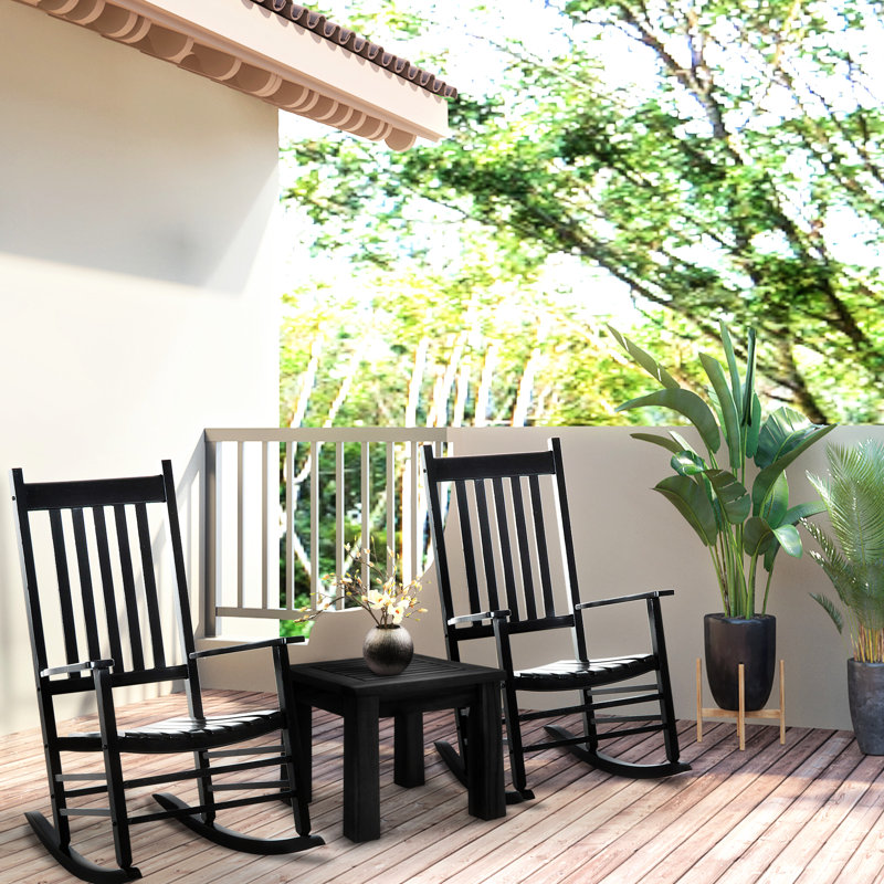 Chaise de patio noire, chaise berçante en bois avec dossier lisse et haut, supportant jusqu'à 352 lb, pour le jardin, balcon offrant une capacité de charge confortable,