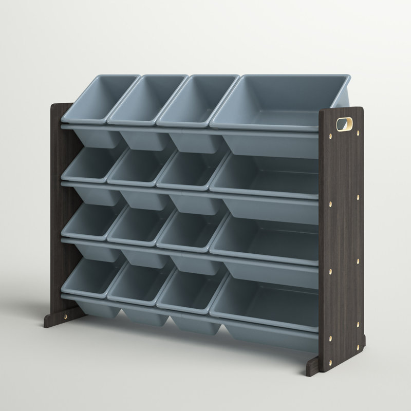 Raul Three Posts™ Toy Organizer with Bins, Espresso/Grey