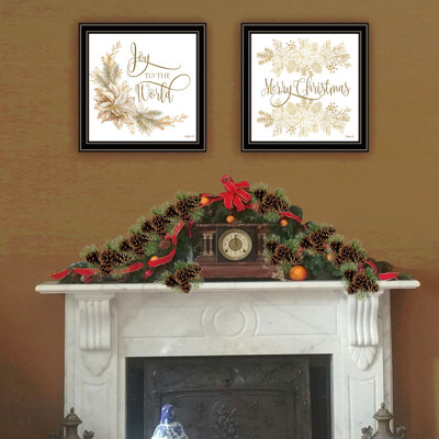Trendy Decor 4U 2- Piece Vignette Golden Merry Christmas Black Framed Wall Art For Living Room, Bedroom Wall Art Print For Home Decor By Mollie B