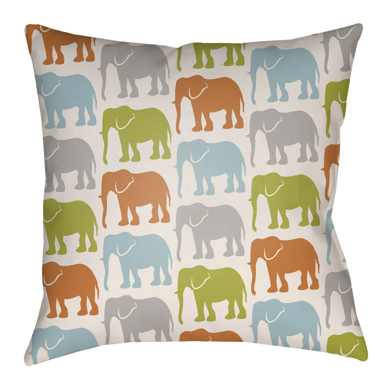 Lolita Elephant Geometric Outdoor Throw Pillow, 20" H x 20" W, Lime Green/Bright Orange