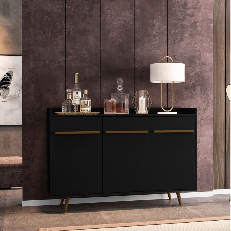 Buffet de style Mid-Century 54 po avec 4 tablettes noires Bradley, Noir