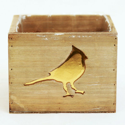 Brown Wood With Gold Bird Pattern Box