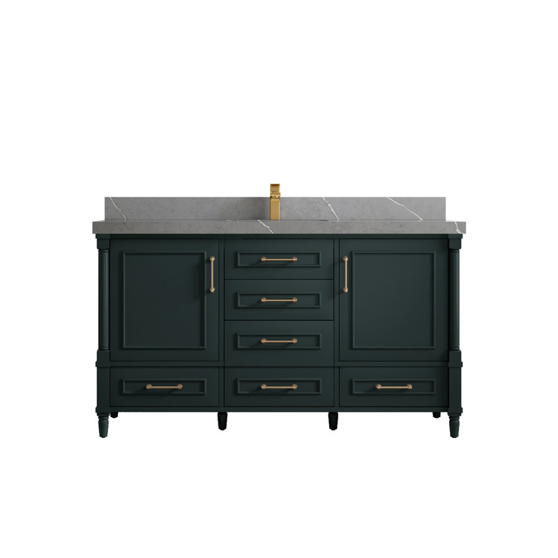 Ensemble de meuble-lavabo simple 60 po Aberdeen, Gris Piatra, Forêt foncée