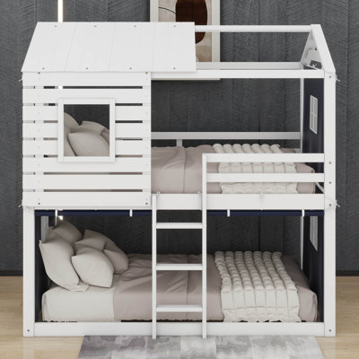 Lit simple superposé en bois avec tente