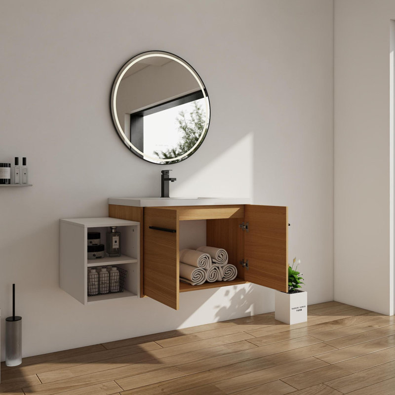 Meuble-lavabo mural 54 po avec lavabo et 2 armoires latérales séparées 54 po, 54