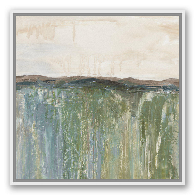 Champ d'herbe abstrait - peinture sur toile, Toile à cadre flottant blanc, H 25,75 po x l 25,75 po x P 1,75 po