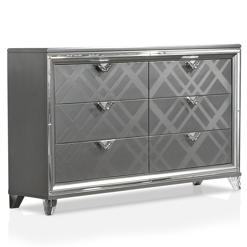 Waldrup 64.5'' W 6 - Drawer Dresser, Silver