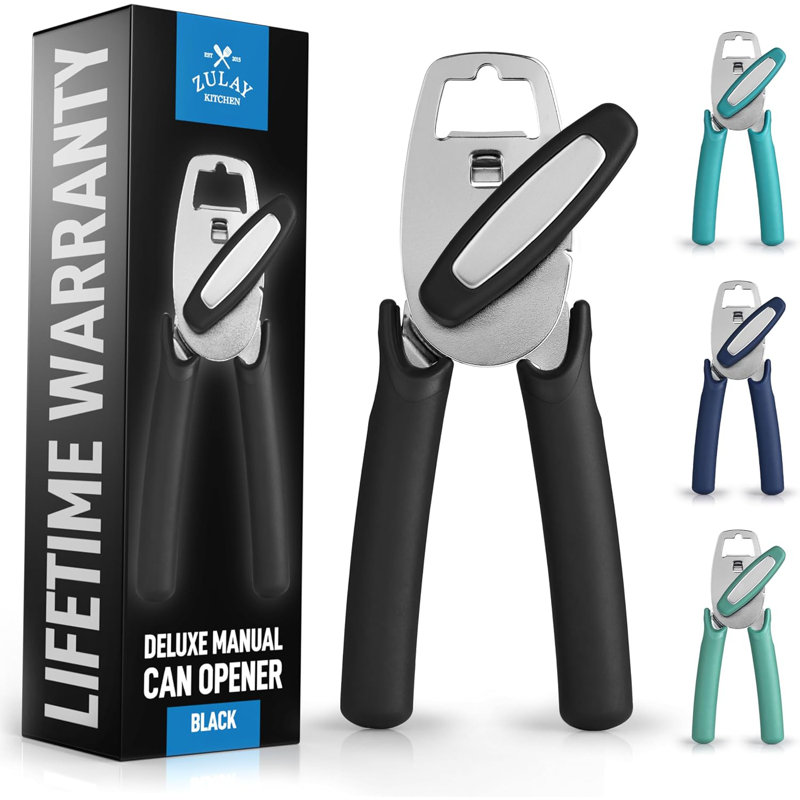 Ouvre-boîte manuel en acier inoxydable robuste Zulay Kitchen - Grand ouvre-boîte manuel avec poignée rotative, Blanc
