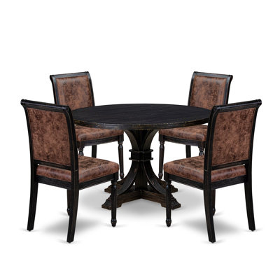 3E9EB395AD9341C0811C776D5374E0A8 Ensemble de salle à manger 5 pièces avec 4 chaises de salle à manger en polyester et une table de petit-déjeuner, noir sablage