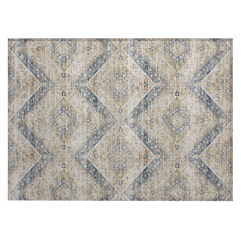 Machine Washable Indoor/Outdoor Chantille ACN2699 Tribal Rug, 1'8" x 2'6", Beige