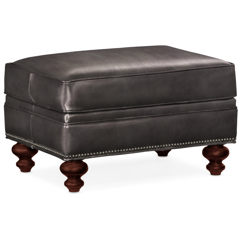 Repose-pieds rectangulaire en cuir véritable 26 "West, Cuir véritable brume empyréenne, Acajou, Bronze