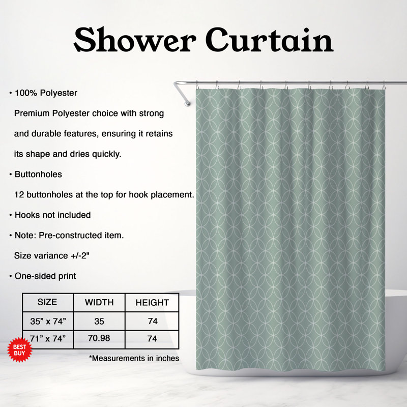 Refined Grid - Rideau de douche Premium, H 74 po x l 71 po