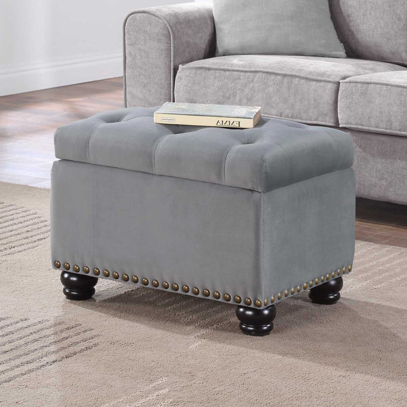Repose-pieds avec rangement Frontenac, Velours gris velours