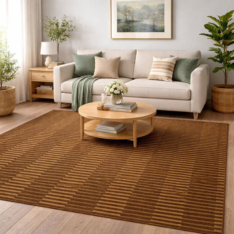 Tapis tissé à la main | Tapis moderne en laine | Tapis d'intérieur brun 8 mm, Rectangle de 5 pi x 8 pi