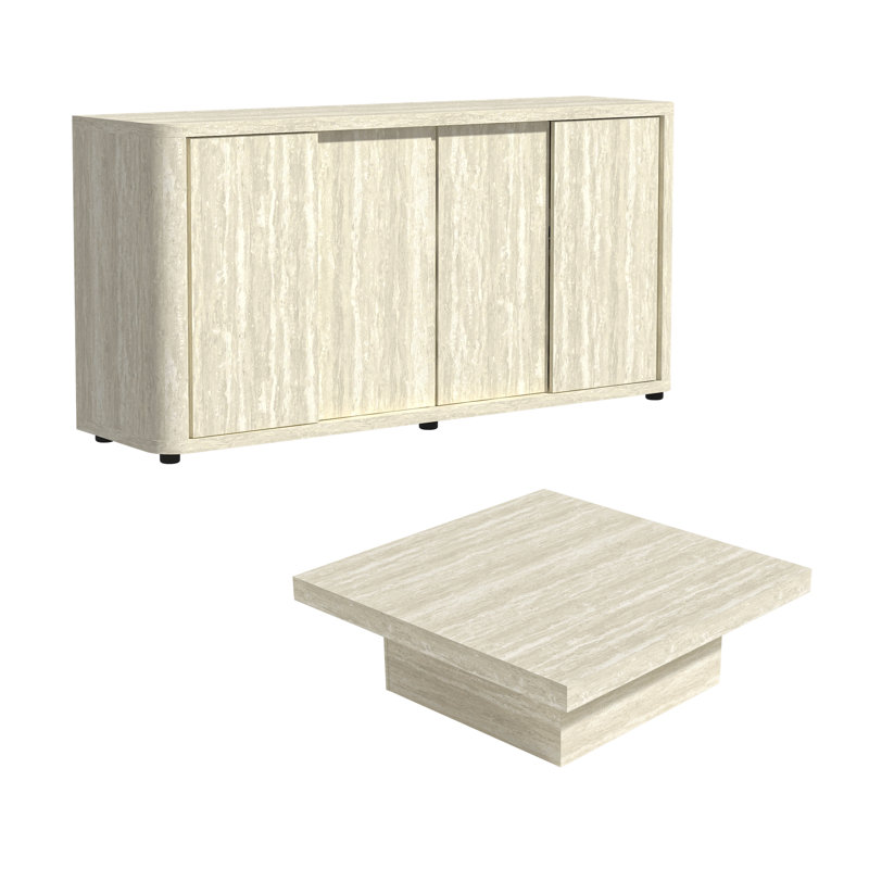 Caomhan 2 Piece Living Room Table Set, Travertine
