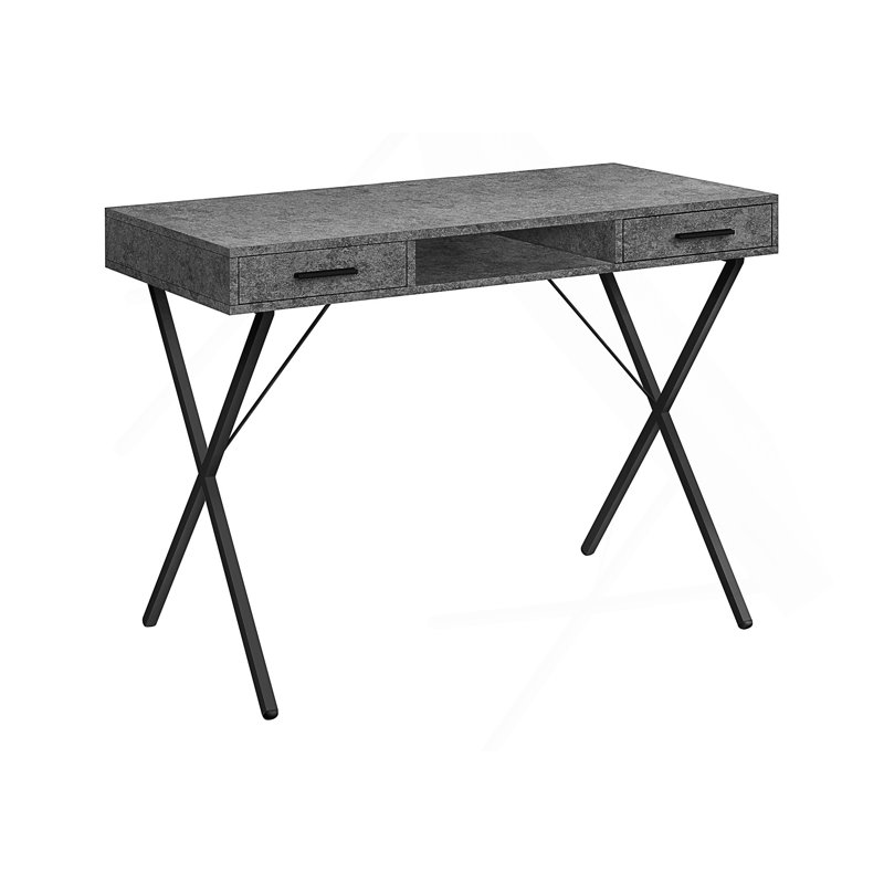 Bureau d'ordinateur moderne avec tiroirs de rangement pour installation à gauche ou à droite pour ordinateur portable, finition contemporaine gris imitation pierre.