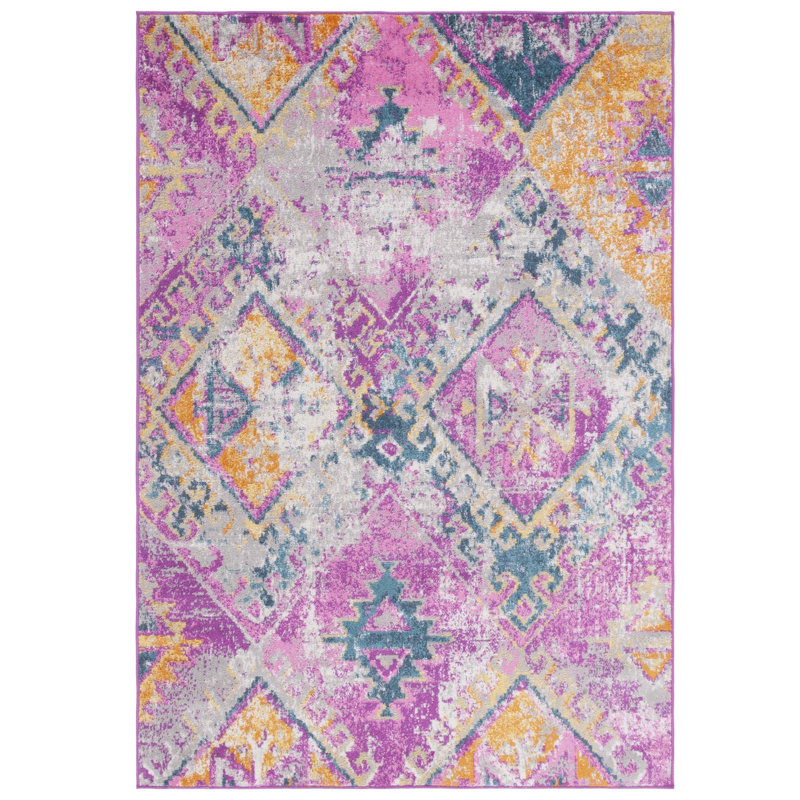 Felty Geometric Fuchsia Area Rug, Rectangle 5'1" x 7'6"